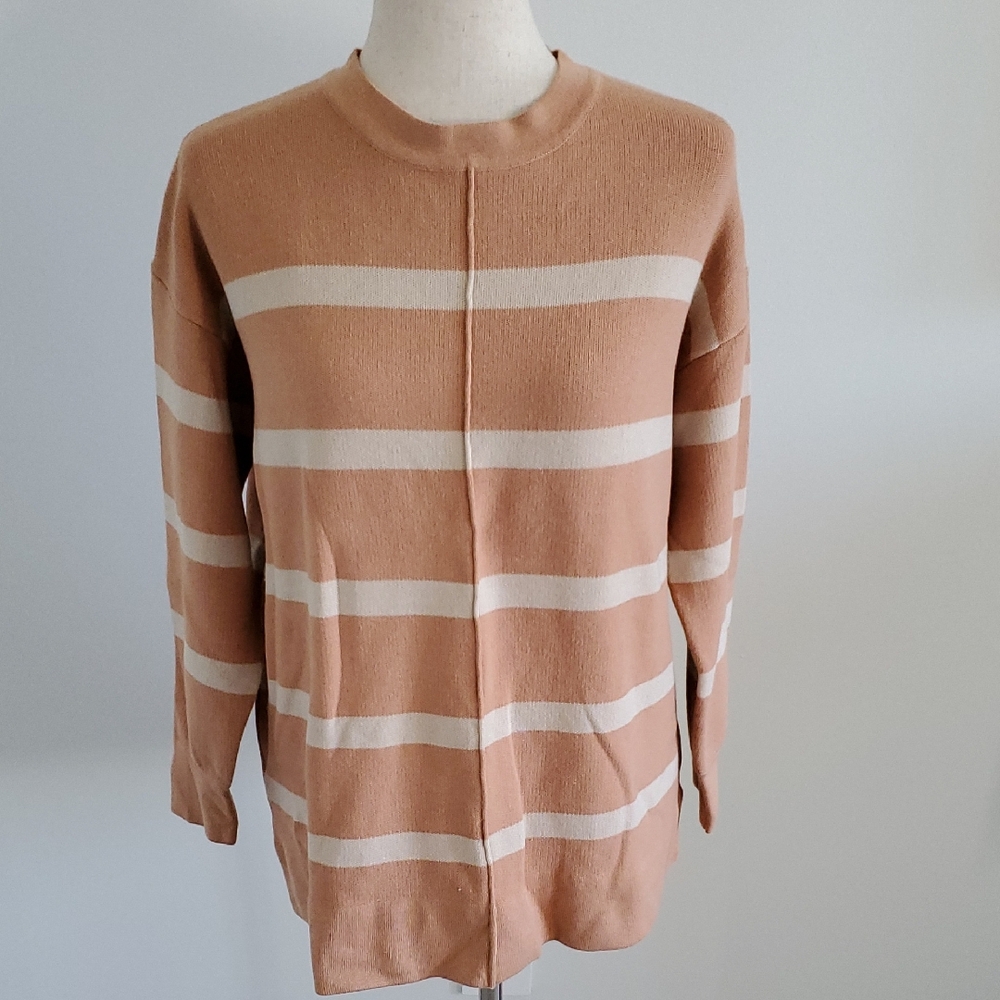 Stitch&Feather Striped apricot/Cream cotton blend Women's Top size S/M EUC